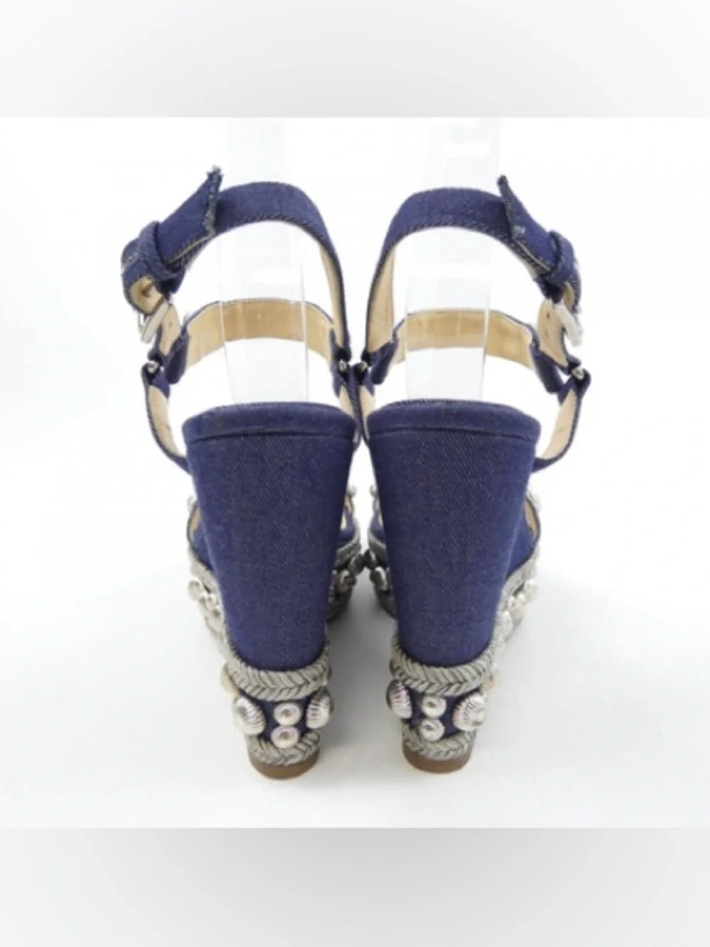 Christian Louboutin Denim 120 Rondaclou Wedge Studded Spike Sandals